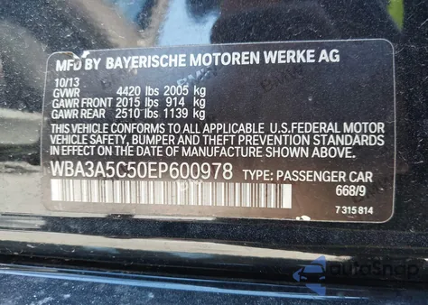 2014 BMW 328I z USA, uszkodzony, nr VIN WBA3A5C50EP600978